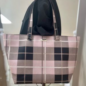 **SOLD** Kate Spade | Newbury Lane Jules Plaid Large Travel Tote Pink Vinyl Bag.